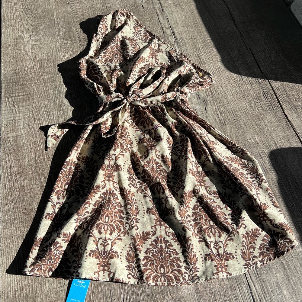 Cupshe One Shoulder Dress in Brown and Cream
